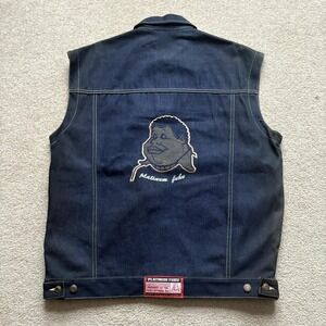Vintage Platinum FUBU Fat Albert Vest Mens Large Navy Blue Denim ASTRO Y2K 2000s